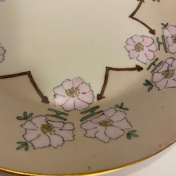 Hutschenreuther Gelb Plate LHS Barvaria Gold Handles Pink Flowers Antique - Picture 3 of 8